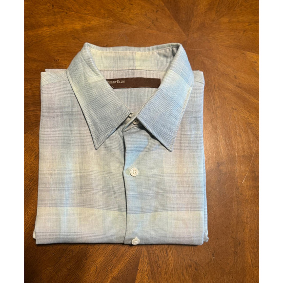 Perry Ellis Men Linen Button-Up Cotton Shirt Pastel Plaid - Picture 8 of 8